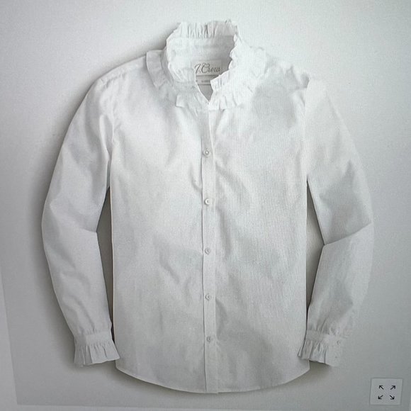J Crew Pinstripe, Ruffled Sleeves and Collar, Button-up Blouse Size 00 - Picture 4 of 4